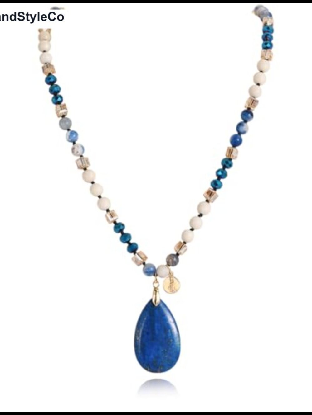 Boho Long Natural Stone Beaded Pendant Necklace Handmade Statement